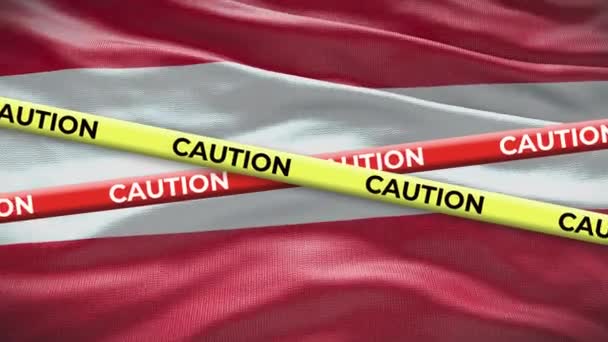Austriacka Flaga Narodowa Animacją Taśmą Ostrzegawczą Zagadnienie Społeczne Kraju Ilustracja — Wideo stockowe