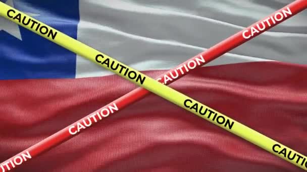 Flaga Narodowa Chile Animacją Taśmą Ostrzegawczą Zagadnienie Społeczne Kraju Ilustracja — Wideo stockowe