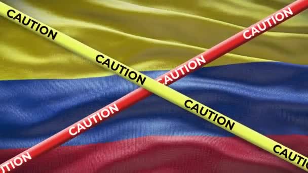 Colombia Nationale Vlag Met Voorzichtigheid Tape Animatie Sociale Kwestie Het — Stockvideo