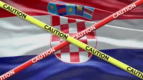 Bandera Nacional Croacia Con Animación Cinta Precaución Cuestión Social País — Vídeos de Stock