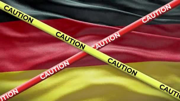 德国国旗与警戒线动画 国家的社会问题 新闻说明 — 图库视频影像