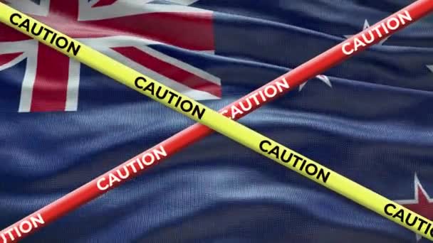 Bandiera Nazionale Neozelandese Con Cautela Animazione Nastro Questione Sociale Nel — Video Stock
