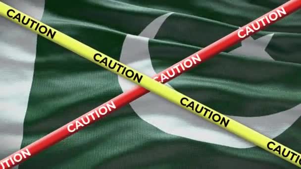 Pakistańska Flaga Narodowa Animacją Taśmą Ostrzegawczą Zagadnienie Społeczne Kraju Ilustracja — Wideo stockowe