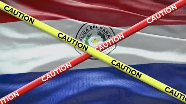 Paraguay National Flagga Med Försiktighet Tejp Animation Social Fråga Landet — Stockvideo