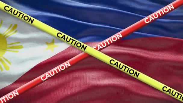 Flaga Narodowa Filipin Animacją Taśmą Ostrzegawczą Zagadnienie Społeczne Kraju Ilustracja — Wideo stockowe