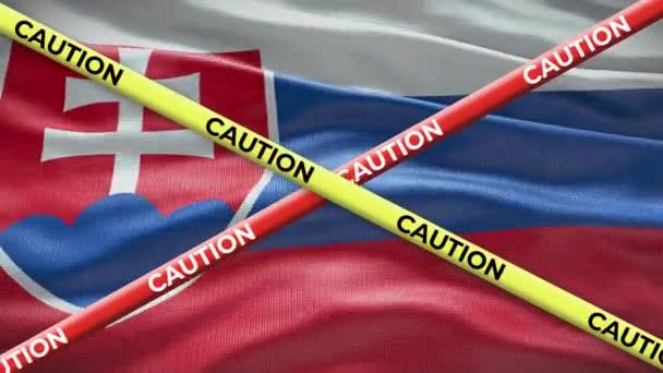 Slovacchia Bandiera Nazionale Con Cautela Nastro Animazione Questione Sociale Nel — Video Stock