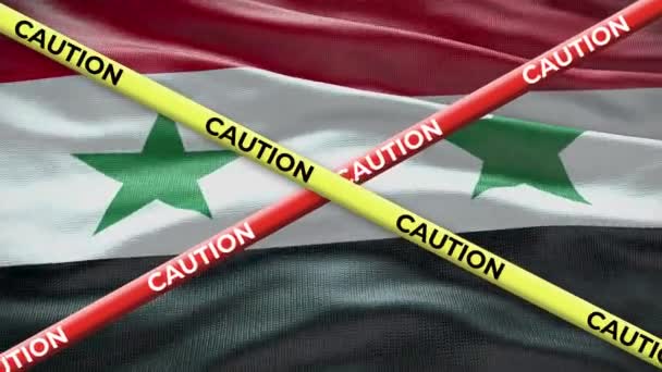 Flaga Syrii Animacją Taśmach Ostrzegawczych Zagadnienie Społeczne Kraju Ilustracja Wiadomości — Wideo stockowe