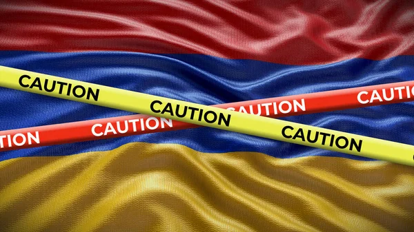 Armenië Land Nationale Vlag Met Voorzichtigheid Gele Tape Uitgifte Het — Stockfoto