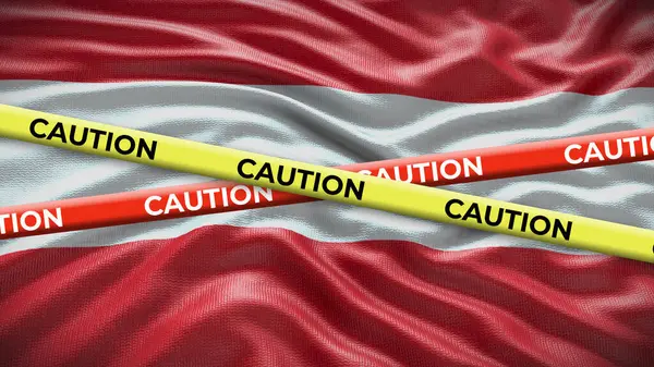 Österrikes Nationella Flagga Med Försiktighet Gul Tejp Utgåva Country News — Stockfoto