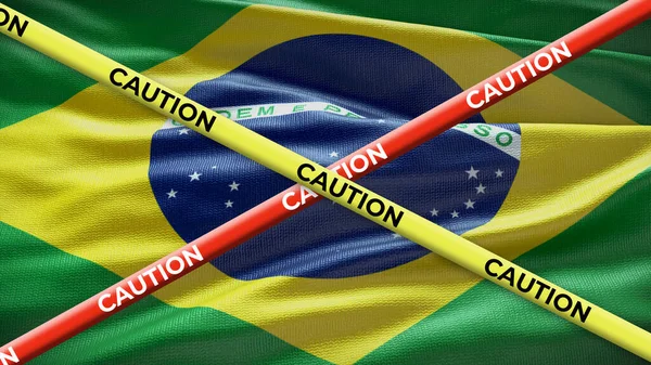 Brazil Country National Flag Caution Yellow Tape Issue Country News — Stock Photo, Image