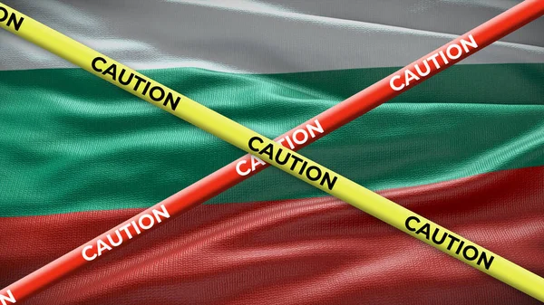 保加利亚国旗 小心黄色带子 国家新闻中的问题 3D插图 — 图库照片