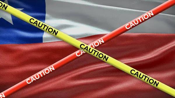注意黄色のテープでチリの国の国旗 国のニュースで問題 3Dイラスト — ストック写真
