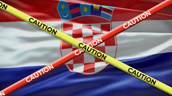 Національний Прапор Хорватії Обережною Жовтою Стрічкою Новини Про Країну Ілюстрація — стокове фото