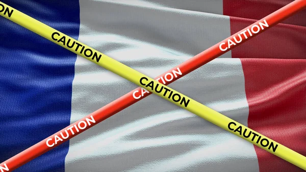 프랑스 국기에는 스러운 노란색 테이프가 부착되어 뉴스의 주제입니다 — 스톡 사진