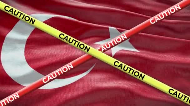Bandiera Nazionale Turchia Con Cautela Animazione Nastro Questione Sociale Nel — Video Stock