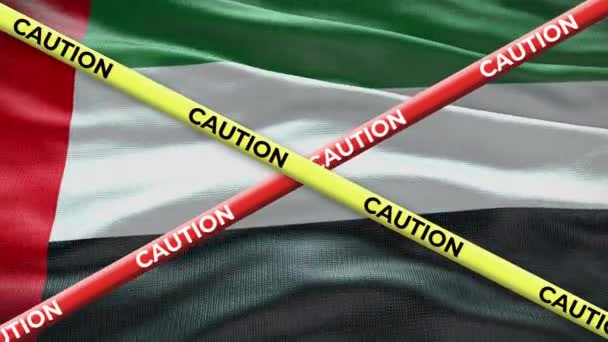 Narodowa Flaga Zjednoczonych Emiratów Arabskich Ostrzegawczą Animacją Zagadnienie Społeczne Kraju — Wideo stockowe