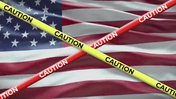 Stati Uniti Stati Uniti America Bandiera Nazionale Con Cautela Animazione — Video Stock