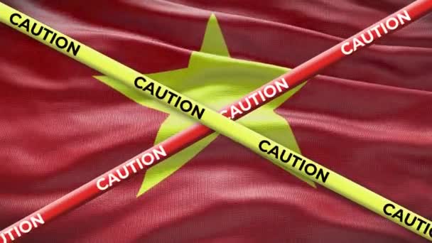Wietnamska Flaga Narodowa Animacją Taśmą Ostrzegawczą Zagadnienie Społeczne Kraju Ilustracja — Wideo stockowe