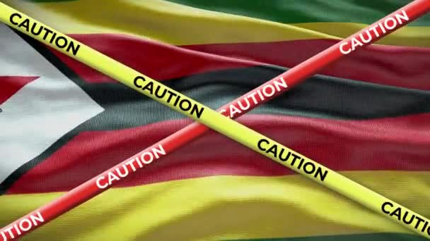 Bandiera Nazionale Dello Zimbabwe Con Cautela Animazione Nastro Questione Sociale — Video Stock