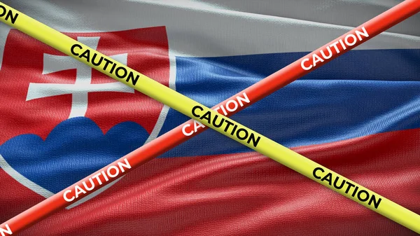 斯洛伐克国旗 小心黄色带子 国家新闻中的问题 3D插图 — 图库照片