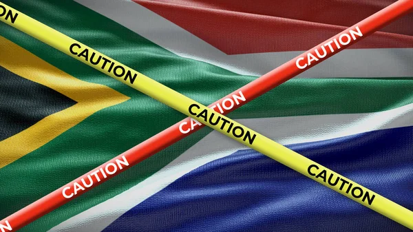 南非国家国旗小心黄色带子 国家新闻中的问题 3D插图 — 图库照片