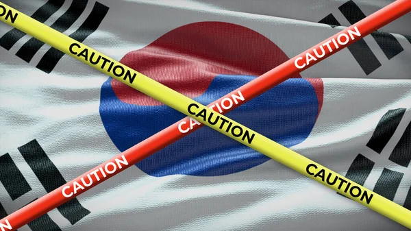 Dél Korea Nemzeti Lobogója Elővigyázatossági Sárga Szalaggal Országos Híreink Vannak — Stock Fotó