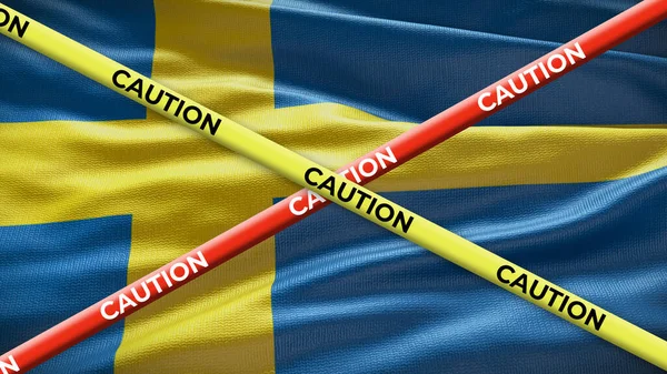 Svédország Nemzeti Zászló Óvatosan Sárga Szalag Országos Híreink Vannak Illusztráció — Stock Fotó