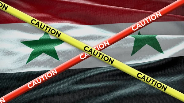 Siria Paese Bandiera Nazionale Con Cautela Nastro Giallo Questione Cronaca — Foto Stock