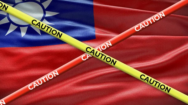 Государственный Флаг Тайваня Осторожностью Желтая Лента Проблема Новостях Страны Иллюстрация — стоковое фото