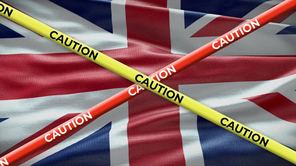 Bandera Nacional Del Reino Unido Con Cinta Amarilla Precaución Número —  Fotos de Stock