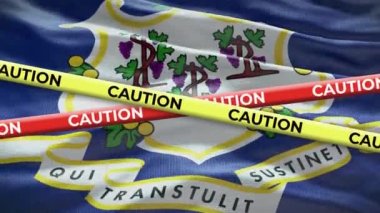 Connecticut eyaleti bayrağı sarı uyarı bandı animasyonuyla sallanıyor.