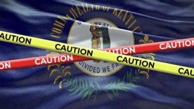 Kentucky eyaleti bayrağı sarı uyarı bant animasyonuyla arka planda sallanıyor.