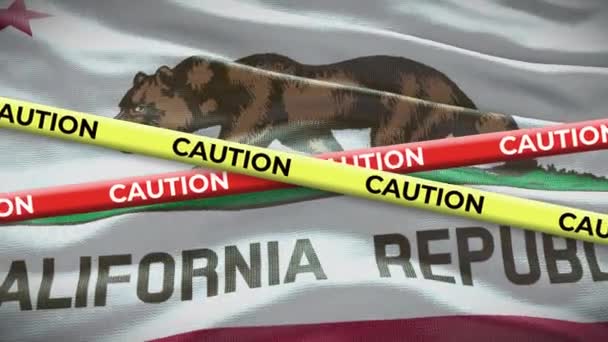 Kalifornia Stan Flaga Machanie Tło Żółtą Ostrożność Taśma Animacja — Wideo stockowe