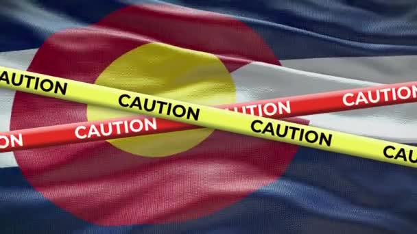 Colorado Stát Vlajky Mávání Pozadí Žlutou Varovný Pásek Animace — Stock video