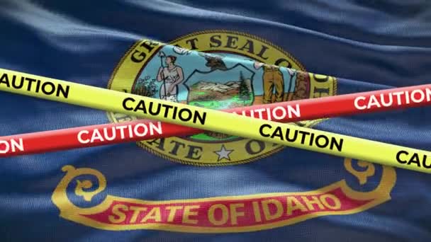 Idaho Stát Vlajky Mávání Pozadí Žlutou Varovný Pásek Animace — Stock video