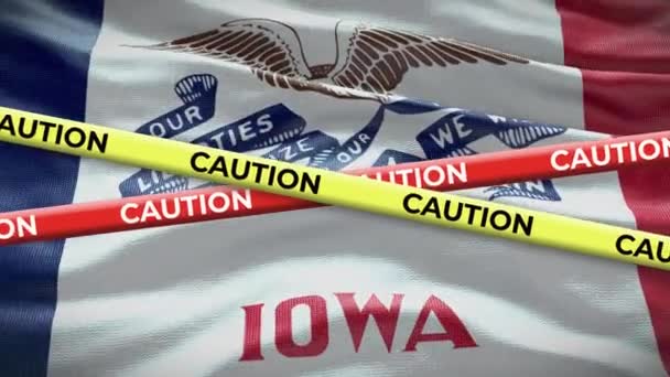 Iowa Stát Vlajky Mávání Pozadí Žlutou Varovný Pásek Animace — Stock video