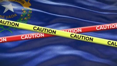 Nevada eyaleti bayrağı sarı uyarı bant animasyonuyla arka planda sallanıyor.