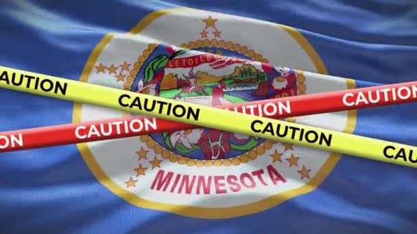 Minnesota State Flagge Schwenkt Hintergrund Mit Gelbem Warnband Animation — Stockvideo