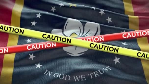 Mississippi Stat Flagga Viftande Bakgrund Med Gul Försiktighet Tejp Animation — Stockvideo