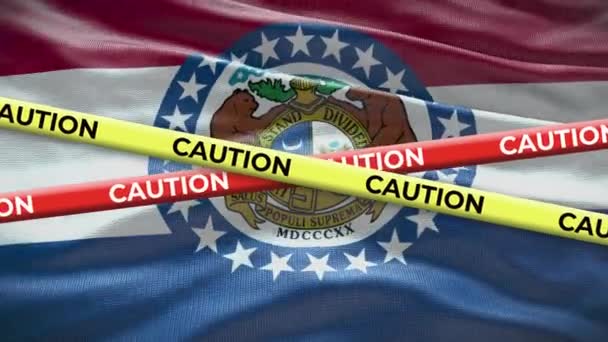 Missouri Stát Vlajky Mávání Pozadí Žlutou Varovný Pásek Animace — Stock video