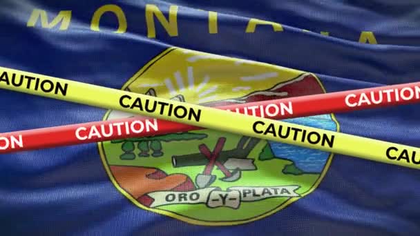 Montana Stát Vlajky Mávání Pozadí Žlutou Varovný Pásek Animace — Stock video