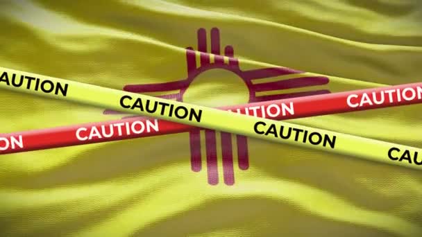 New Mexico Stato Bandiera Sventolando Sfondo Con Giallo Cautela Nastro — Video Stock