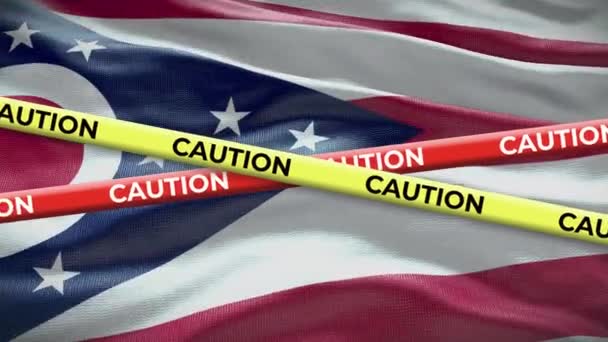 俄亥俄州旗摇曳背景黄色警戒带动画 — 图库视频影像