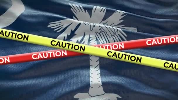 南卡罗来纳州旗摇曳背景黄色警戒带动画 — 图库视频影像