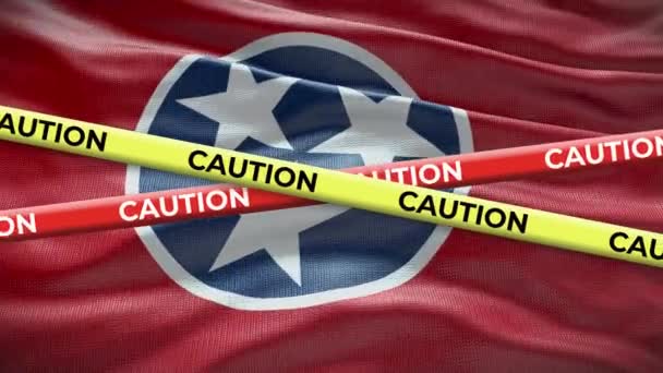 Flaga Stanu Tennessee Macha Tłem Żółtą Taśmą Ostrzegawczą — Wideo stockowe