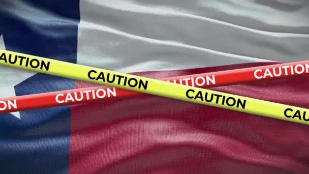 Drapeau État Texas Agitant Fond Avec Bande Prudence Jaune Animation — Video