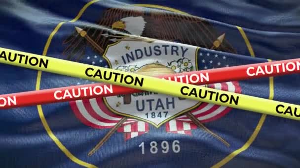 Utah Stát Vlajky Mávání Pozadí Žlutou Varovný Pásek Animace — Stock video