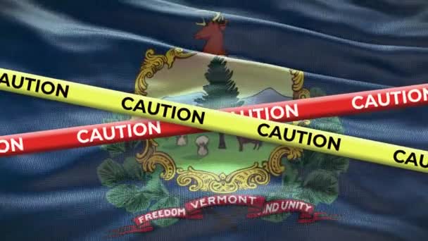 Vermont Stato Bandiera Sventola Sfondo Con Giallo Cautela Nastro Animazione — Video Stock