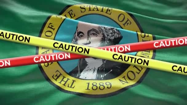 Washington Stát Vlajky Mávání Pozadí Žlutou Varovný Pásek Animace — Stock video