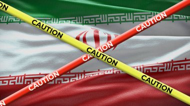 Sarı bantlı İran ulusal bayrağı. Country haberlerinde yayınlanacak. 3B illüstrasyon.